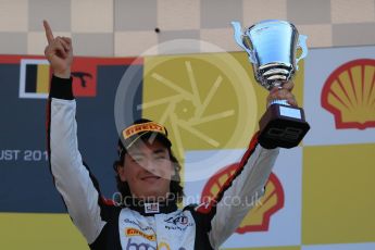 World © Octane Photographic Ltd. Sunday 23rd August 2015. ART Grand Prix - Alfonso Celis Jr (3rd). GP3 Race 2 Podium – Spa-Francorchamps, Belgium. Digital Ref. : 1385LB1D1607