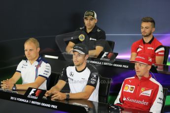 World © Octane Photographic Ltd. FIA Drivers’ Press Conference. Thursday 2nd July 2015, F1 British GP, Silverstone, UK. Williams Martini Racing – Valtteri Bottas, McLaren Honda - Jenson Button, Lotus F1 Team – Pastor Maldonado, Scuderia Ferrari – Kimi Raikkonen, Manor Marussia F1 Team – William Stevens. Digital Ref: 1326LB5D8536