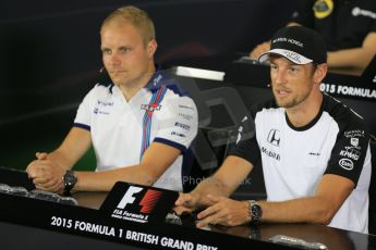 World © Octane Photographic Ltd. FIA Drivers’ Press Conference. Thursday 2nd July 2015, F1 British GP, Silverstone, UK. Williams Martini Racing – Valtteri Bottas and McLaren Honda - Jenson Button. Digital Ref: 1326LB5D8552