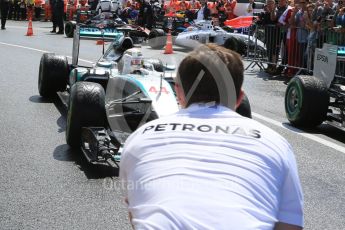 World © Octane Photographic Ltd. Mercedes AMG Petronas F1 W06 Hybrid – Lewis Hamilton. Sunday 5th July 2015, F1 British GP Parc Ferme, Silverstone, UK. Digital Ref: 1342LB5D0078