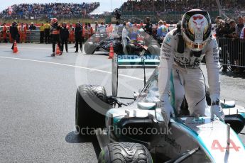World © Octane Photographic Ltd. Mercedes AMG Petronas F1 W06 Hybrid – Lewis Hamilton. Sunday 5th July 2015, F1 British GP Parc Ferme, Silverstone, UK. Digital Ref: 1342LB5D0112