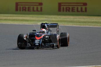 World © Octane Photographic Ltd. McLaren Honda MP4/30 - Jenson Button. Friday 3rd July 2015, F1 British GP Practice 1, Silverstone, UK. Digital Ref: 1327LB1D3485