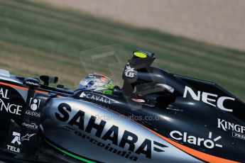 World © Octane Photographic Ltd. Sahara Force India VJM08 – Sergio Perez. Friday 3rd July 2015, F1 British GP Practice 2, Silverstone, UK. Digital Ref: 1328LB1D4368