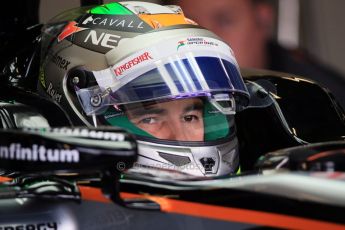 World © Octane Photographic Ltd. Sahara Force India VJM08 – Sergio Perez. Saturday 4th July 2015, F1 British GP Practice 3, Silverstone, UK. Digital Ref: 1334LB1D4950