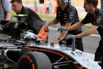 World © Octane Photographic Ltd. Sahara Force India VJM08 – Sergio Perez. Saturday 4th July 2015, F1 British GP Practice 3, Silverstone, UK. Digital Ref: 1334LB1D5103