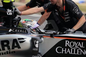 World © Octane Photographic Ltd. Sahara Force India VJM08 – Sergio Perez. Saturday 4th July 2015, F1 British GP Practice 3, Silverstone, UK. Digital Ref: 1334LB1D5109