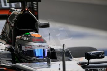 World © Octane Photographic Ltd. Sahara Force India VJM08 – Sergio Perez. Saturday 4th July 2015, F1 British GP Practice 3, Silverstone, UK. Digital Ref: 1334LB1D5152