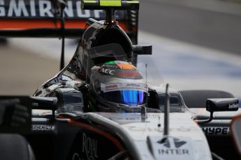 World © Octane Photographic Ltd. Sahara Force India VJM08 – Sergio Perez. Saturday 4th July 2015, F1 British GP Practice 3, Silverstone, UK. Digital Ref: 1334LB1D5181