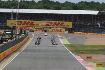 World © Octane Photographic Ltd. The F1 Grid lead by Mercedes AMG Petronas F1 W06 Hybrid – Lewis Hamilton. Sunday 5th July 2015, F1 British GP Race, Silverstone, UK. Digital Ref: 1341LB1D6374