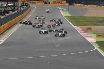 World © Octane Photographic Ltd. The F1 Grid lead by Williams Martini Racing FW37 – Felipe Massa. after he made a better start than Mercedes AMG Petronas F1 W06 Hybrid – Lewis Hamilton Sunday 5th July 2015, F1 British GP Race, Silverstone, UK. Digital Ref: 1341LB1D6419