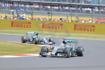 World © Octane Photographic Ltd. Mercedes AMG Petronas F1 W06 Hybrid – Lewis Hamilton AND Nico Rosberg. Sunday 5th July 2015, F1 British GP Race, Silverstone, UK. Digital Ref: 1341LB1D6598