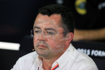 World © Octane Photographic Ltd. FIA Team Personnel Press Conference. Friday 3rd July 2015, F1 British GP, Silverstone, UK. McLaren Honda Racing Director – Eric Boullier. Digital Ref: 1332LB1D4589