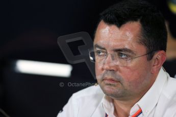 World © Octane Photographic Ltd. FIA Team Personnel Press Conference. Friday 3rd July 2015, F1 British GP, Silverstone, UK. McLaren Honda Racing Director – Eric Boullier. Digital Ref: 1332LB1D4636