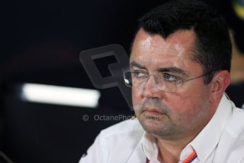 World © Octane Photographic Ltd. FIA Team Personnel Press Conference. Friday 3rd July 2015, F1 British GP, Silverstone, UK.  McLaren Honda Racing Director – Eric Boullier. Digital Ref: 1332LB1D4636