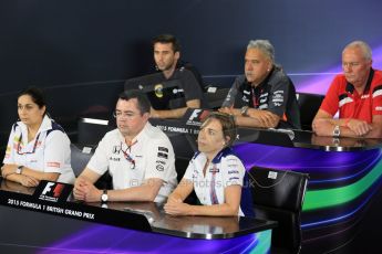 World © Octane Photographic Ltd. FIA Team Personnel Press Conference. Friday 3rd July 2015, F1 British GP, Silverstone, UK. , Manor Marussia F1 Team Principal – John Booth, McLaren Honda Racing Director – Eric Boullier, Lotus F1 Team CEO – Matthew Carter, Sahara Force India Team Boss – Vijay Mallya, Williams Martini Racing Deputy Team Principal – Claire Williams, Sauber F1 Team Team Principle – Monisha Kaltenborn. Digital Ref: 1332LB5D9305