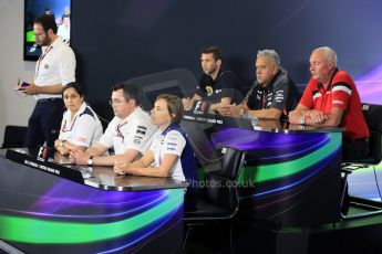 World © Octane Photographic Ltd. FIA Team Personnel Press Conference. Friday 3rd July 2015, F1 British GP, Silverstone, UK. , Manor Marussia F1 Team Principal – John Booth, McLaren Honda Racing Director – Eric Boullier, Lotus F1 Team CEO – Matthew Carter, Sahara Force India Team Boss – Vijay Mallya, Williams Martini Racing Deputy Team Principal – Claire Williams, Sauber F1 Team Team Principle – Monisha Kaltenborn. Digital Ref: 1332LB5D9308