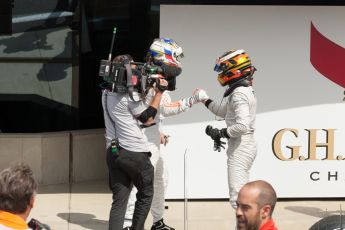 World © Octane Photographic Ltd. Saturday 4th July 2015. ART Grand Prix – Stoffel Vandoorne and Rapax – Sergey Sirotkin. GP2 Race 1 – Silverstone, UK. Digital Ref. : 1336JM1D4876