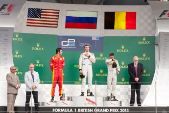 World © Octane Photographic Ltd. Saturday 4th July 2015. Rapax – Sergey Sirotkin, Racing Engineering – Alexander Rossi and ART Grand Prix – Stoffel Vandoorne. GP2 Feature Race – Silverstone, UK. Digital Ref. : 1336JM1D4908