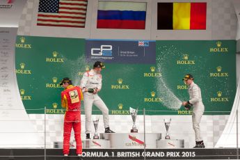 World © Octane Photographic Ltd. Saturday 4th July 2015. Rapax – Sergey Sirotkin, Racing Engineering – Alexander Rossi and ART Grand Prix – Stoffel Vandoorne. GP2 Feature Race – Silverstone, UK. Digital Ref. : 1336JM1D4939