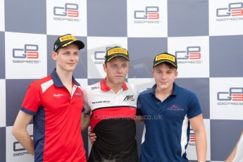 World © Octane Photographic Ltd. Saturday 4th July 2015. ART Grand Prix – Marvin Kirchhofer (1st), Arden International – Emil Bernstorff (2nd) and Koiranen GP – Matthew Parry (3rd). GP3 Race 1 – Silverstone, UK. Digital Ref. : 1337JM1D4170