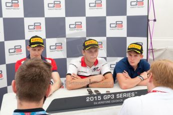 World © Octane Photographic Ltd. Saturday 4th July 2015. ART Grand Prix – Marvin Kirchhofer (1st), Arden International – Emil Bernstorff (2nd) and Koiranen GP – Matthew Parry (3rd). GP3 Race 1 – Silverstone, UK. Digital Ref. : 1337JM1D4182