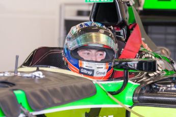 World © Octane Photographic Ltd. Thursday 2nd July 2015. Status Grand Prix – Richie Stanaway. GP2 Paddock – Silverstone, UK. Digital Ref. : 1325JM1D-3109