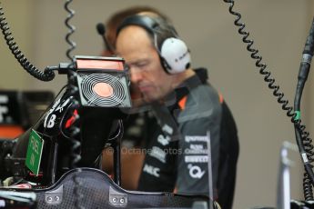 World © Octane Photographic Ltd. Sahara Force India VJM08. Thursday 2nd July 2015, F1 British GP Pit Lane, Silverstone, UK. Digital Ref: 1324LB1D2774