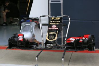 World © Octane Photographic Ltd. Lotus F1 Team E23 Hybrid. Thursday 2nd July 2015, F1 British GP Pit Lane, Silverstone, UK. Digital Ref: 1324LB5D8481