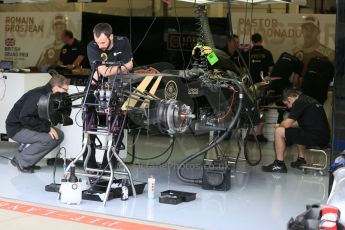 World © Octane Photographic Ltd. Lotus F1 Team E23 Hybrid. Thursday 2nd July 2015, F1 British GP Pit Lane, Silverstone, UK. Digital Ref: 1324LB5D8487