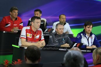 World © Octane Photographic Ltd. FIA Drivers’ Press Conference. Friday 5th June 2015, F1 Canadian GP, Circuit Gilles Villeneuve, Montreal, Canada. Scuderia Ferrari Technical Director – James Alison, Lotus F1 Team CEO – Matthew Carter, Manor Marussia F1 Team CEO – Graeme Lowdon, Mercedes AMG Petronas Executive Director (Technical) – Paddy Lowe, McLaren Honda Engineering Director – Matt Morris, Williams Martini Racing Head of Vehicle Performance - Rob Smedley. Digital Ref: 1293LB7D0301