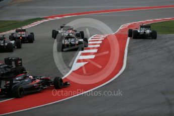World © Octane Photographic Ltd. Mercedes AMG Petronas F1 W06 Hybrid – Nico Rosberg and Lewis Hamilton battle up to turn 1. Sunday 25th October 2015, F1 USA Grand Prix Race, Austin, Texas - Circuit of the Americas (COTA). Digital Ref: 1466LB1D1790