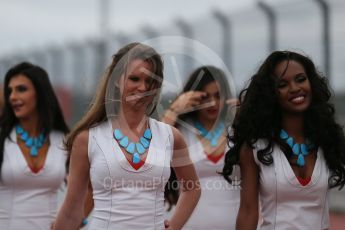 World © Octane Photographic Ltd. Grid girls. Sunday 25th October 2015, F1 USA Grand Prix - Drivers Parade. Austin, Texas - Circuit of the Americas (COTA). Digital Ref: 1465LB1D1447