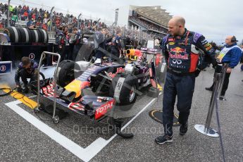World © Octane Photographic Ltd. Infiniti Red Bull Racing RB11 – Daniel Ricciardo. Sunday 25th October 2015, F1 USA Grand Prix Race - Grid., Austin, Texas - Circuit of the Americas (COTA). Digital Ref:  1465LB1D1558