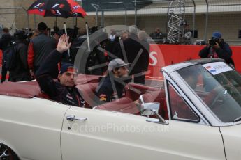 World © Octane Photographic Ltd. Scuderia Toro Rosso STR10 – Max Verstappen and Carlos Sainz Jnr. Sunday 25th October 2015, F1 USA Grand Prix - Drivers Parade, Austin, Texas - Circuit of the Americas (COTA). Digital Ref: 1465LB5D3535