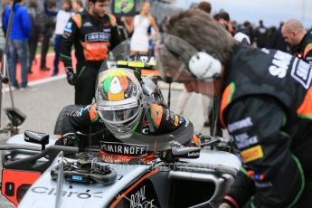 World © Octane Photographic Ltd. Sahara Force India VJM08B – Sergio Perez. Sunday 25th October 2015, F1 USA Grand Prix Race - Grid., Austin, Texas - Circuit of the Americas (COTA). Digital Ref: 1465LB5D3607