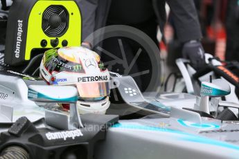 World © Octane Photographic Ltd. Mercedes AMG Petronas F1 W06 Hybrid – Lewis Hamilton. Sunday 25th October 2015, F1 USA Grand Prix Race - Grid., Austin, Texas - Circuit of the Americas (COTA). Digital Ref: 1465LB5D3615