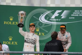World © Octane Photographic Ltd. Mercedes AMG Petronas F1 W06 Hybrid – Nico Rosberg. Sunday 25th October 2015, F1 USA Grand Prix Race - Podium, Austin, Texas - Circuit of the Americas (COTA). Digital Ref: 1467LB1D2786