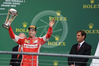 World © Octane Photographic Ltd. Scuderia Ferrari SF15-T– Sebastian Vettel. Sunday 25th October 2015, F1 USA Grand Prix Race - Podium, Austin, Texas - Circuit of the Americas (COTA). Digital Ref: 1467LB1D2804