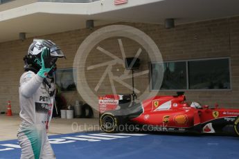 World © Octane Photographic Ltd. Mercedes AMG Petronas F1 W06 Hybrid – Nico Rosberg. Sunday 25th October 2015, F1 USA Grand Prix Race - Parc Ferme, Austin, Texas - Circuit of the Americas (COTA). Digital Ref: 1467LB5D3626