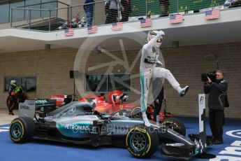 World © Octane Photographic Ltd. Mercedes AMG Petronas F1 W06 Hybrid – Lewis Hamilton. Sunday 25th October 2015, F1 USA Grand Prix Race - Parc Ferme, Austin, Texas - Circuit of the Americas (COTA). Digital Ref: 1467LB5D3656