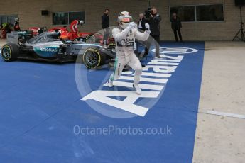 World © Octane Photographic Ltd. Mercedes AMG Petronas F1 W06 Hybrid – Lewis Hamilton. Sunday 25th October 2015, F1 USA Grand Prix Race - Parc Ferme, Austin, Texas - Circuit of the Americas (COTA). Digital Ref: 1467LB5D3659