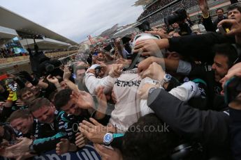 World © Octane Photographic Ltd. Mercedes AMG Petronas F1 W06 Hybrid – Lewis Hamilton. Sunday 25th October 2015, F1 USA Grand Prix Race - Parc Ferme, Austin, Texas - Circuit of the Americas (COTA). Digital Ref: 1467LB5D3668