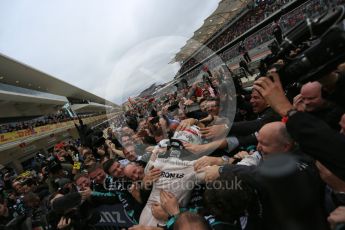 World © Octane Photographic Ltd. Mercedes AMG Petronas F1 W06 Hybrid – Lewis Hamilton. Sunday 25th October 2015, F1 USA Grand Prix Race - Parc Ferme, Austin, Texas - Circuit of the Americas (COTA). Digital Ref: 1467LB5D3673