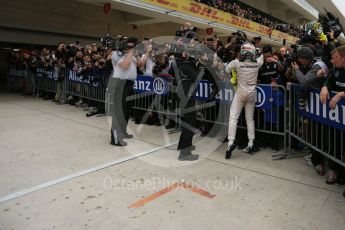 World © Octane Photographic Ltd. Mercedes AMG Petronas F1 W06 Hybrid – Lewis Hamilton. Sunday 25th October 2015, F1 USA Grand Prix Race - Parc Ferme, Austin, Texas - Circuit of the Americas (COTA). Digital Ref: 1467LB5D3704