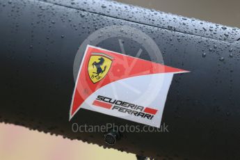 World © Octane Photographic Ltd. Scuderia Ferrari logo. Friday 23rd October 2015, F1 USA Grand Prix Pit lane , Austin, Texas - Circuit of the Americas (COTA). Digital Ref: 1459LB1D8592