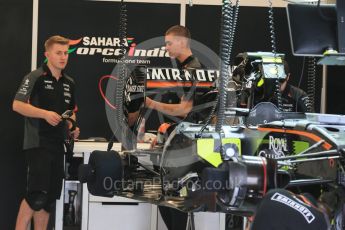 World © Octane Photographic Ltd. Sahara Force India VJM08B – Nico Hulkenberg. Friday 23rd October 2015, F1 USA Grand Prix Pit lane , Austin, Texas - Circuit of the Americas (COTA). Digital Ref: 1459LB1D8623