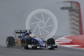 World © Octane Photographic Ltd. Sauber F1 Team C34-Ferrari – Marcus Ericsson. Friday 23rd October 2015, F1 USA Grand Prix Practice 1, Austin, Texas - Circuit of the Americas (COTA). Digital Ref: 1460LB1D8859