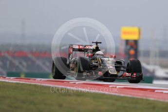 World © Octane Photographic Ltd. Lotus F1 Team E23 Hybrid – Romain Grosjean. Friday 23rd October 2015, F1 USA Grand Prix Practice 1, Austin, Texas - Circuit of the Americas (COTA). Digital Ref: 1460LB1D9298