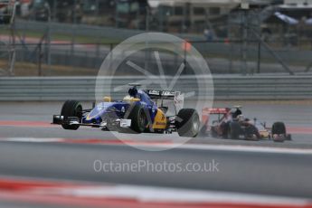 World © Octane Photographic Ltd. Sauber F1 Team C34-Ferrari – Marcus Ericsson. Friday 23rd October 2015, F1 USA Grand Prix Practice 1, Austin, Texas - Circuit of the Americas (COTA). Digital Ref: 1460LB1D9404