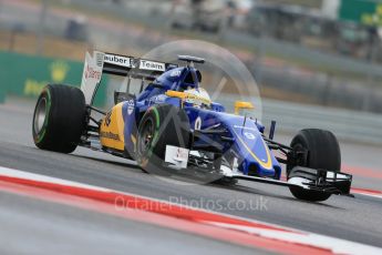 World © Octane Photographic Ltd. Sauber F1 Team C34-Ferrari – Marcus Ericsson. Friday 23rd October 2015, F1 USA Grand Prix Practice 1, Austin, Texas - Circuit of the Americas (COTA). Digital Ref: 1460LB1D9514